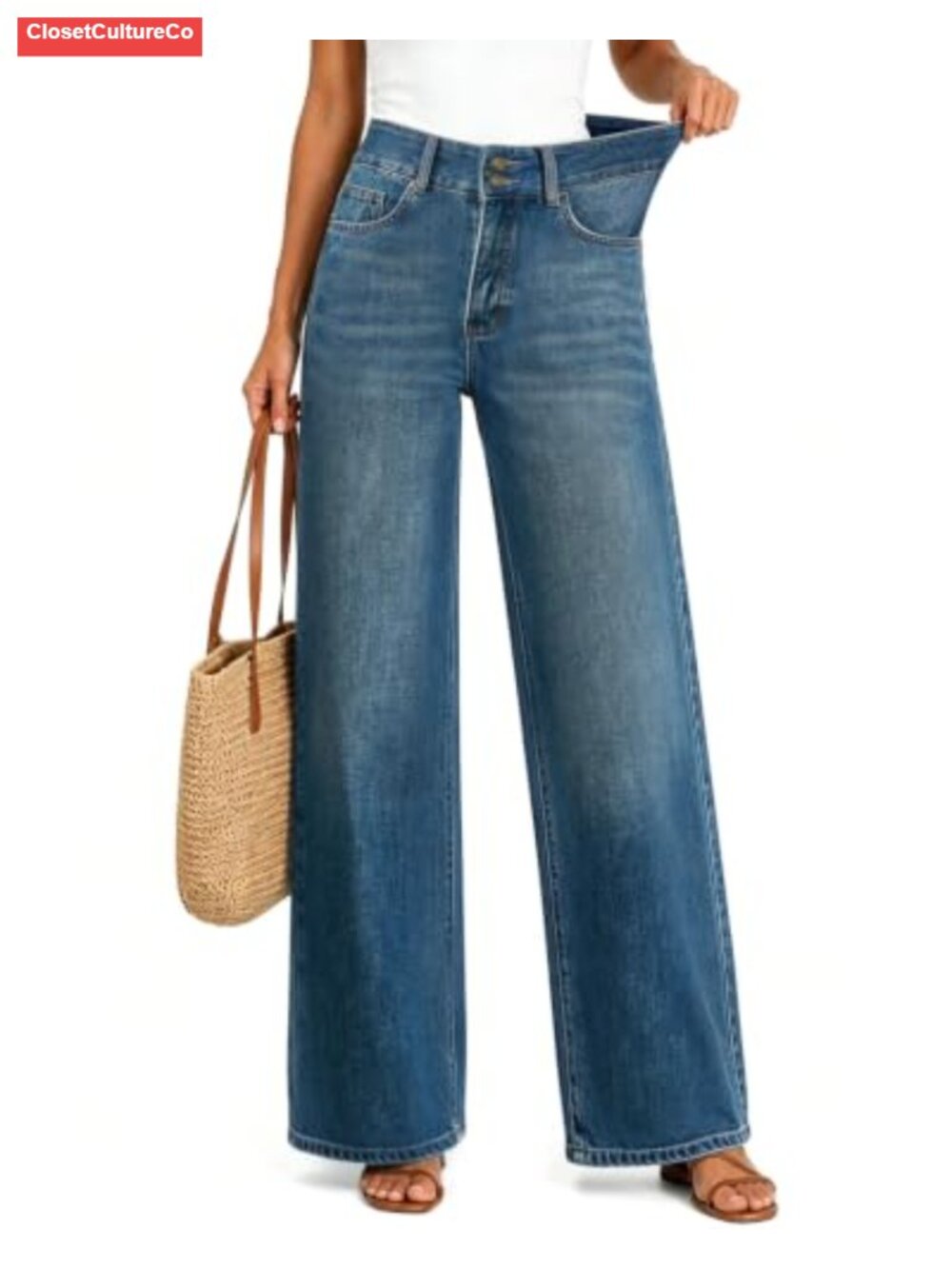 High Waisted Wide Leg Jeans Stretchy Baggy Pants Comfort Fit
